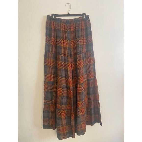 Natural Life Size L Women’s Plaid Tiered Wide-Leg Flannel Palazzo Pants - Picture 1 of 5